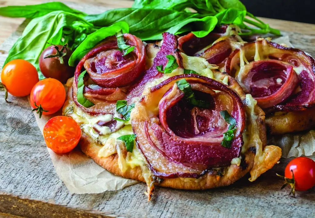 Lamb Bacon Naan Pizzas