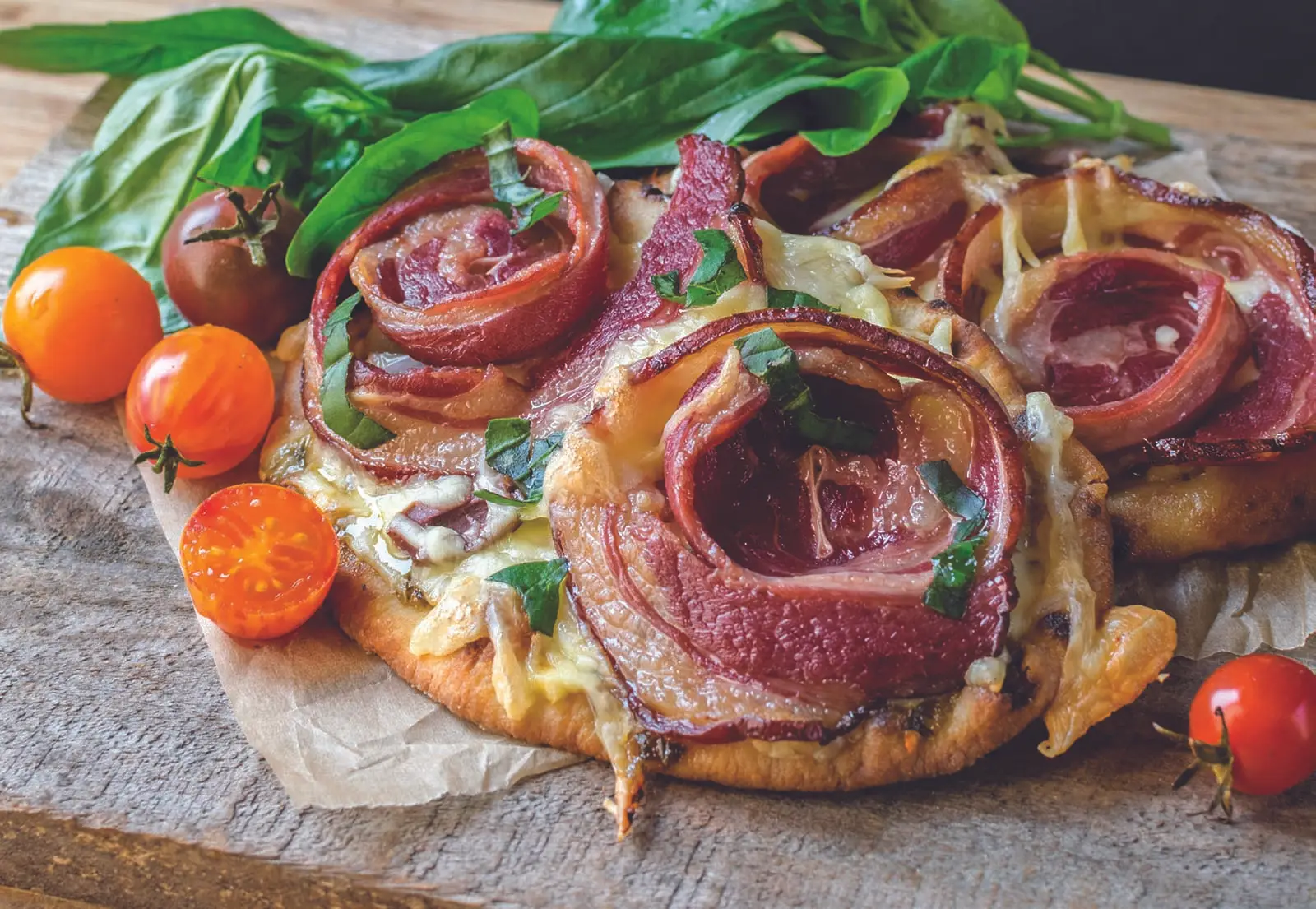 Lamb Bacon Naan Pizzas